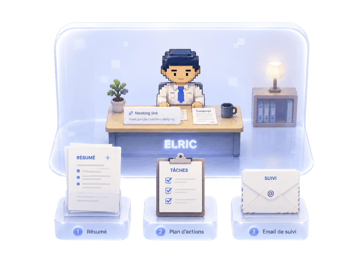 ELRIC listens to a video call, understands tasks spoken aloud, and starts executing them live.